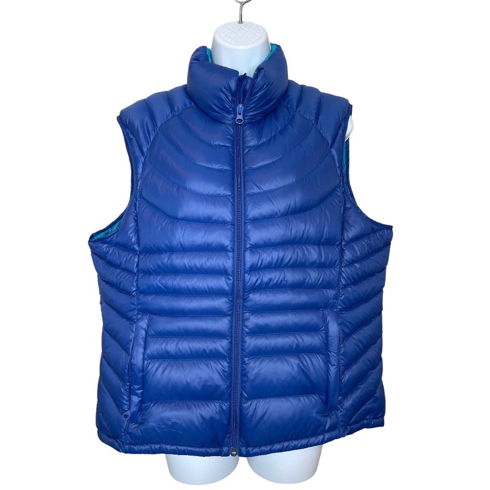 Bernardo Goose Down Puffer Vest Womens Extra Large Blue Full Zip
